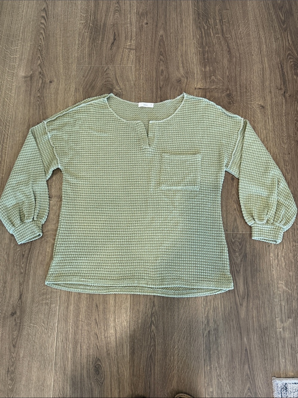 TALULAH Sage Green Waffle Knit Oversized Long Sleeve Top